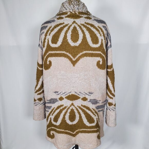 Free People Women’s Cardigan XS Green Cream Long Sleeve Sweater Oversized Boho - Picture 6 of 11